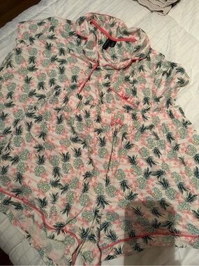 Cynthia Rowley Pink and Green Tropical Pineapple Pajama Set